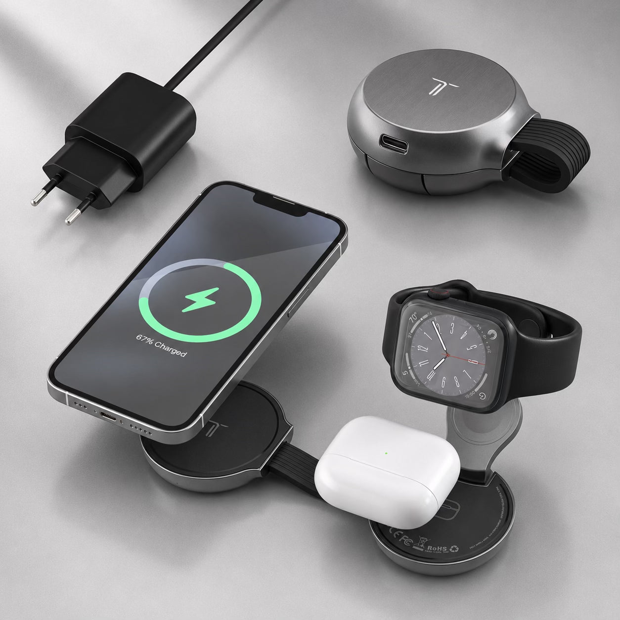 Tegler One Go – 3-in-1 faltbare MagSafe Ladestation
