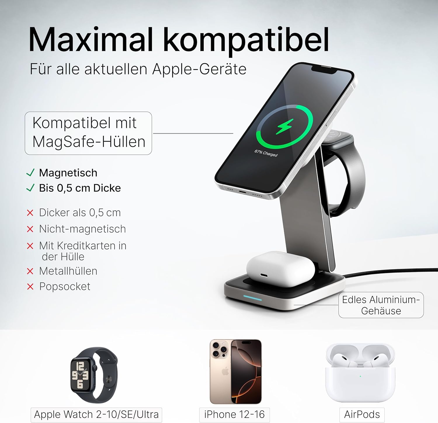 Tegler One Classic Black – 3-in-1 MagSafe Ladestation
