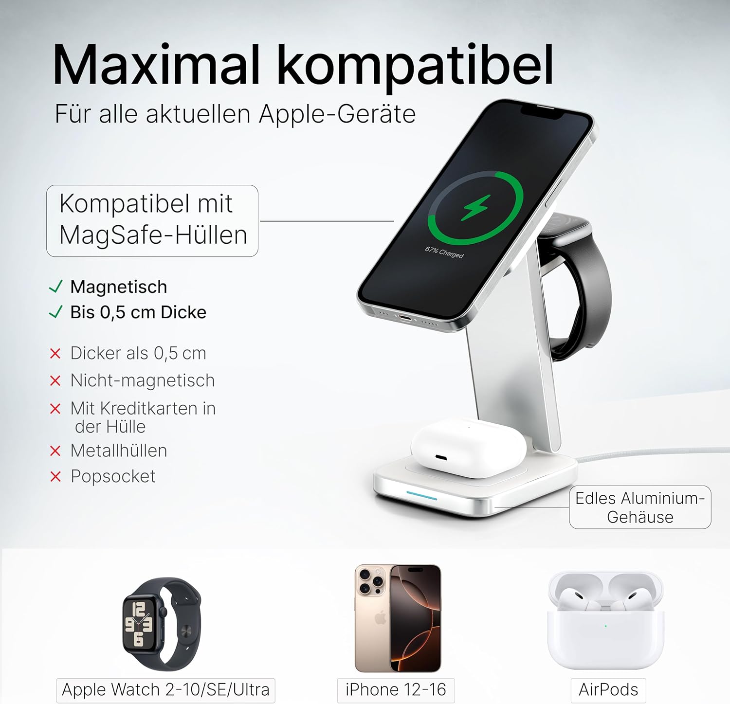 Tegler One Classic White – 3-in-1 MagSafe Ladestation
