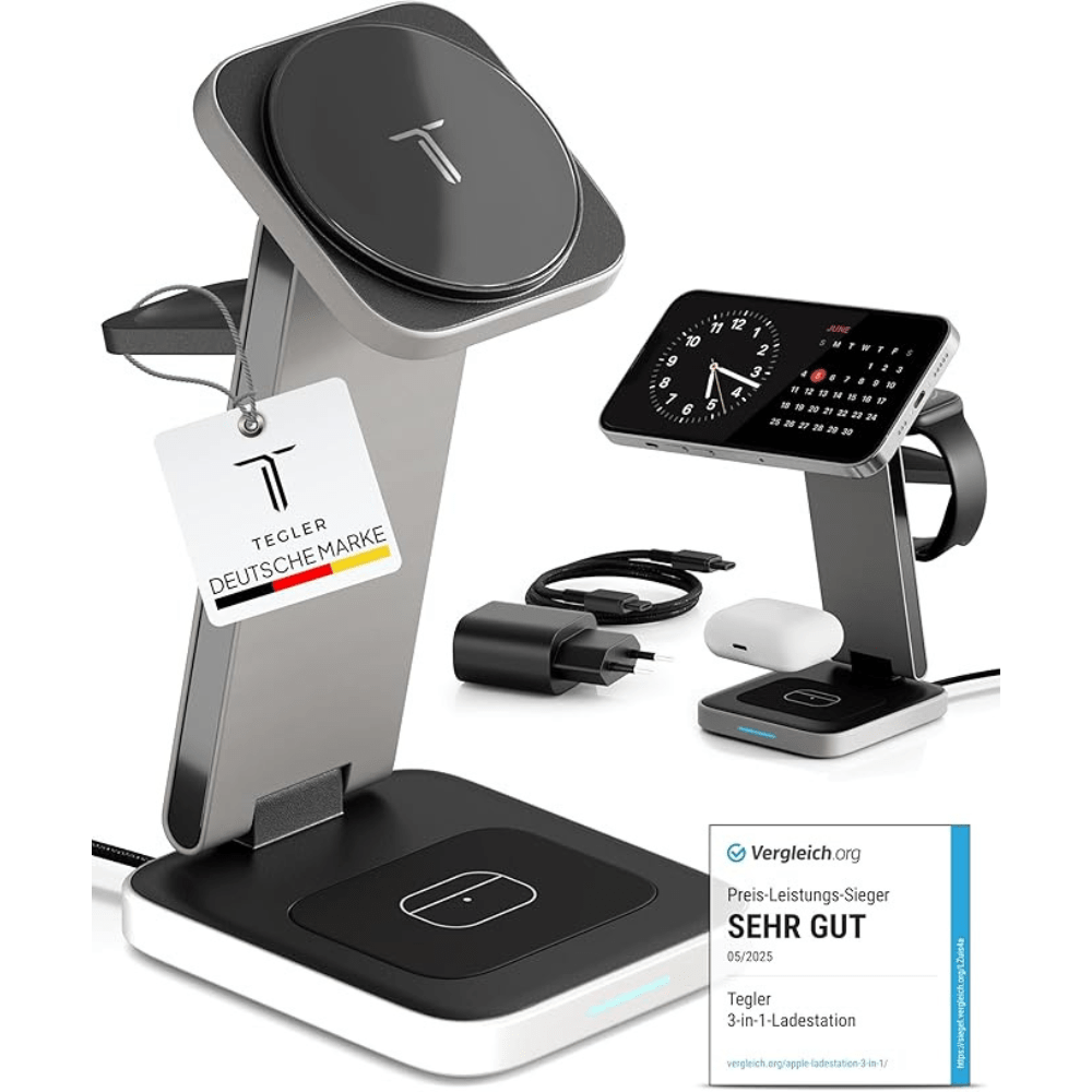 Tegler One Classic Black – 3-in-1 MagSafe Ladestation
